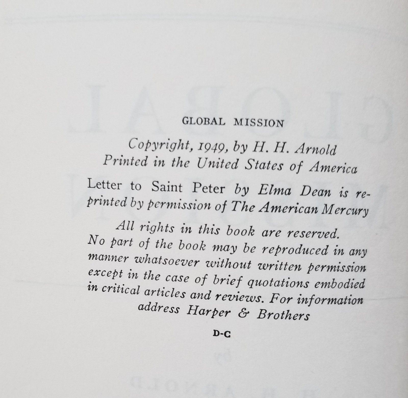 Global Mission, by H.H. Arnold – Hard Back/Dust Jacket