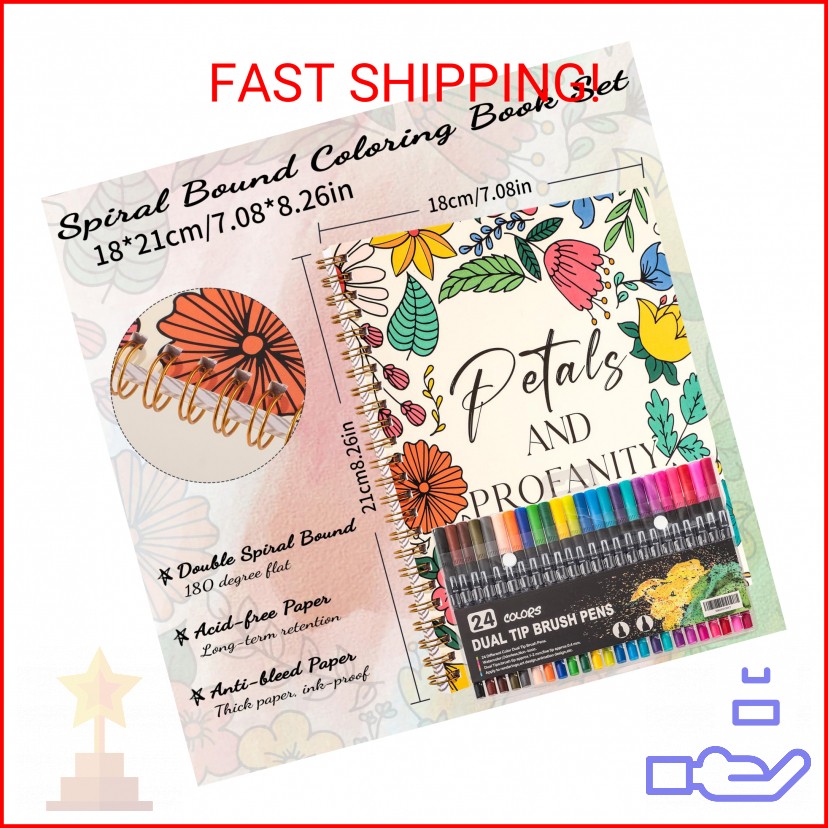 7×8.2in Adult Coloring Book Set for Relaxation, Spiral Bound Coloring Book for W