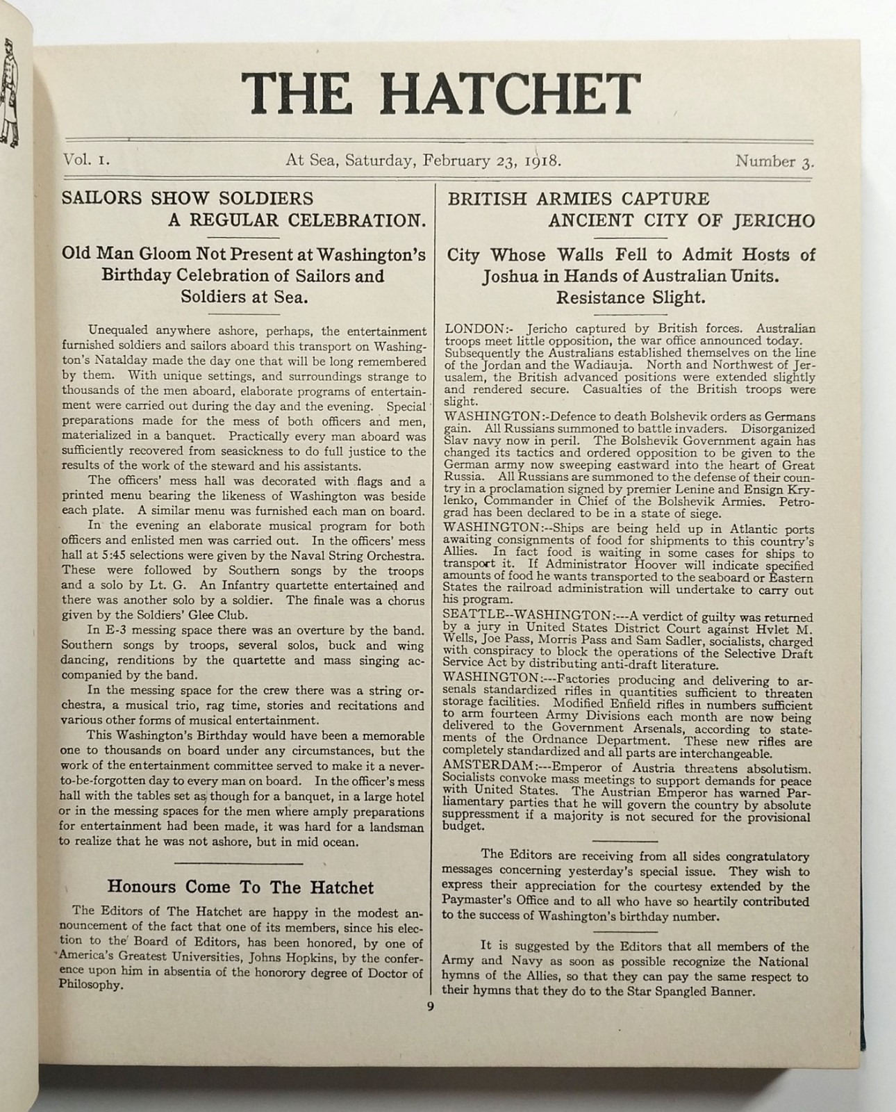 The Hatchet Of The USS George Washington HC Compilation Newspaper WWI