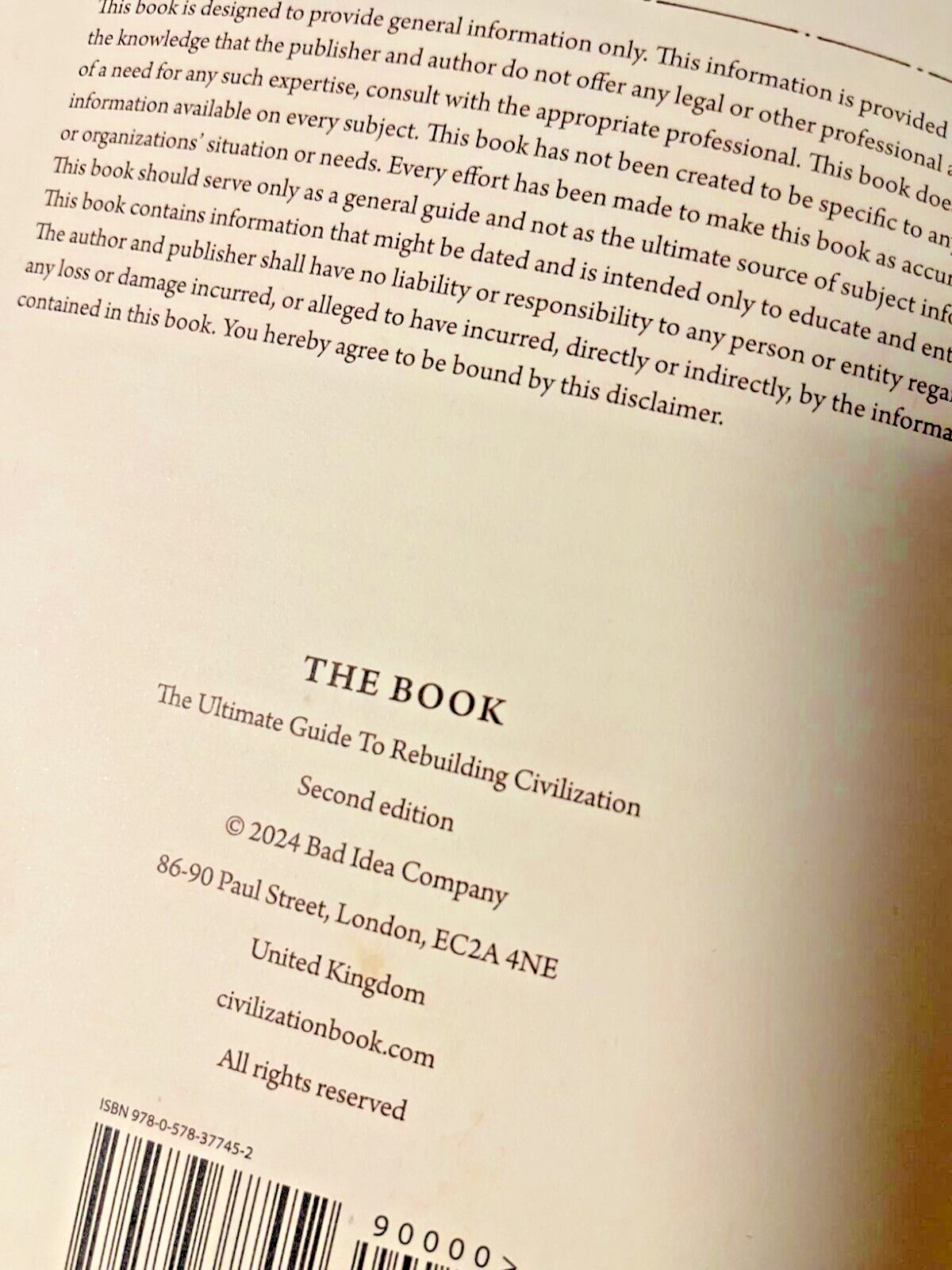 The Book. The Ultimate Guide to Rebuilding Civilization HARDCOVER SURVIVAL MUST