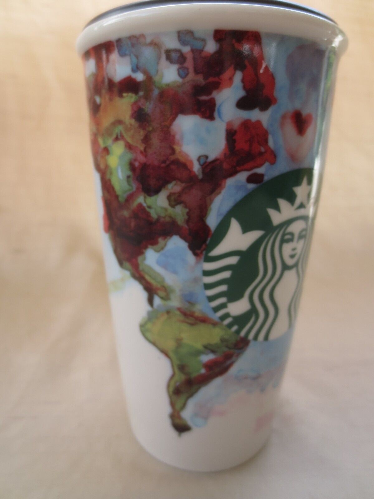 STARBUCKS 2015 SHELBY KREGEL WATERCOLOR WORLD MAP MERMAID 12 OZ CERAMIC TUMBLER