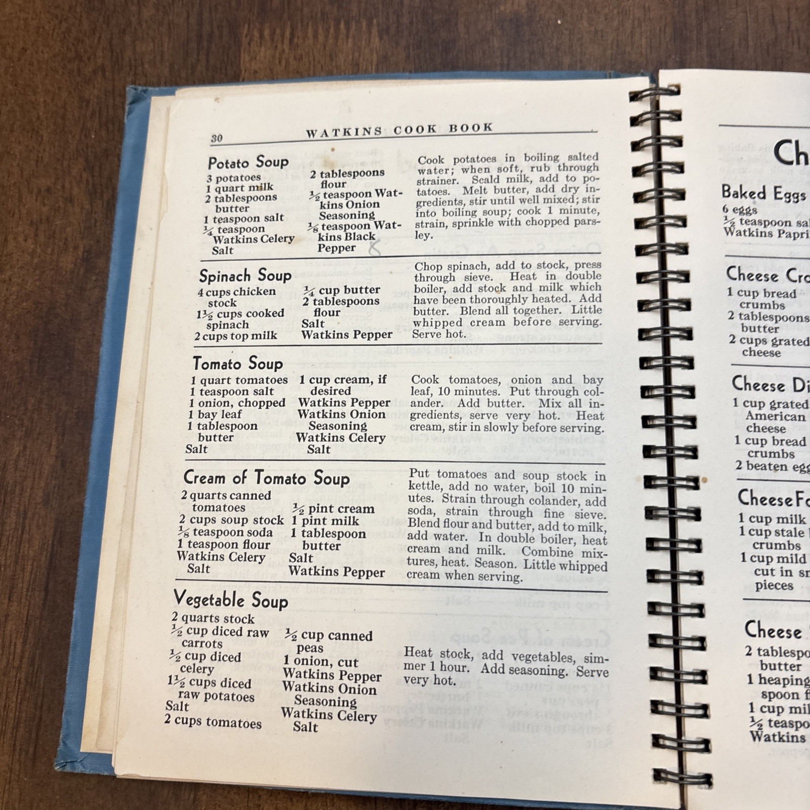 Cookbook 1938 J.R. Watkins Blue Wire Bound Interesting Recipes Vtg 288 Pages