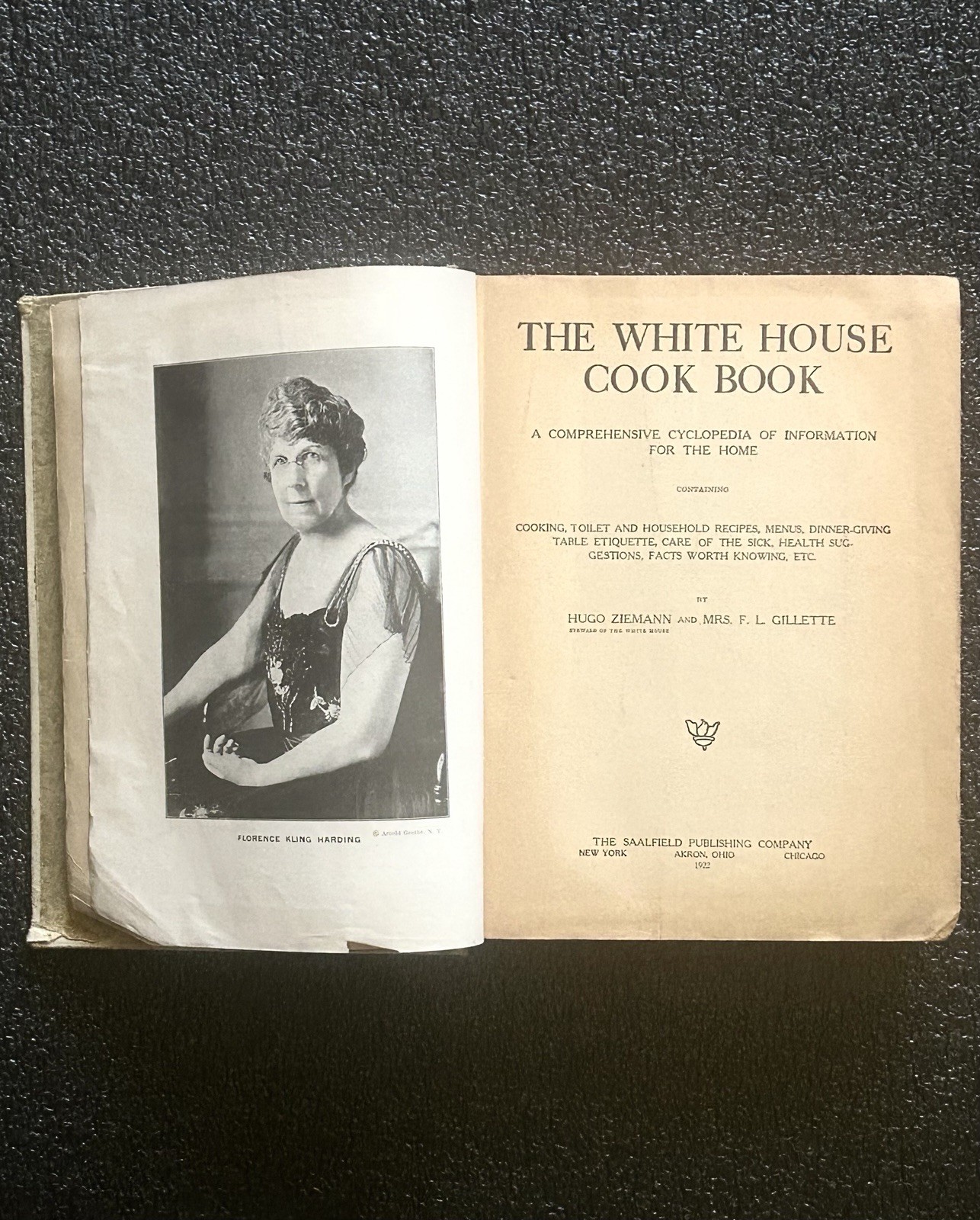 RARE 1922 The White House Cookbook by Hugo Ziemann & Gillette Illustrated HC