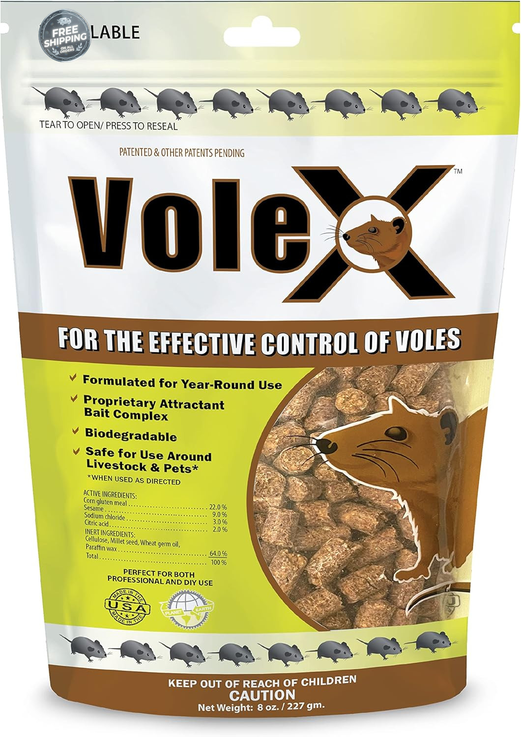 VoleX All Natural Non Toxic Vole Killer Pellets 8oz Safe for Crops Pets