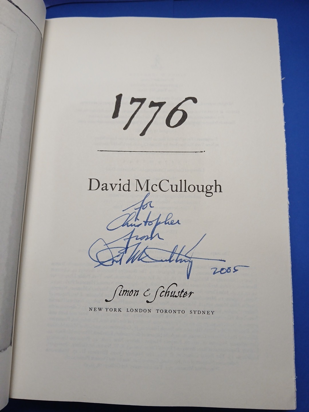 1776 by David McCullough SIGNED First Edition 1st Printing To Christopher