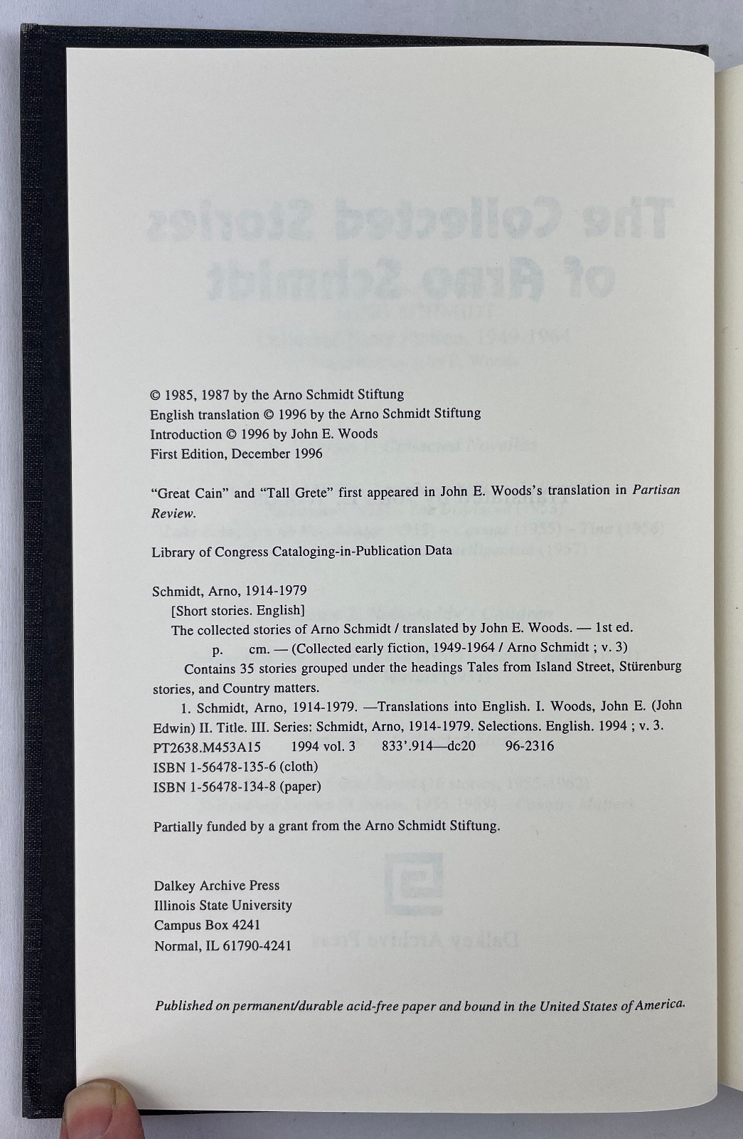 Collected Stories, Arno Schmidt, 1996, 1st Edition in English Short Stories HCDJ