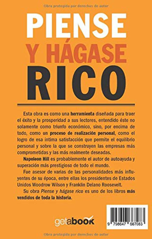 Libro PIENSE Y HAGASE RICO Por Napoleon Hill Edición En Español, 288 Pages, NEW,