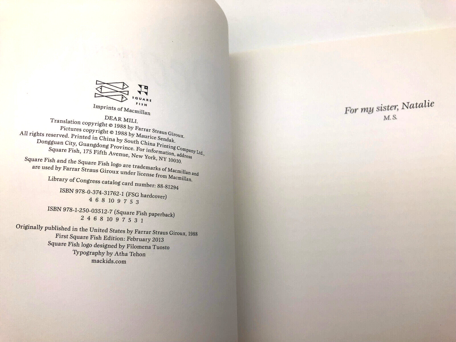 Dear Mili Wilhelm Grimm Maurice Sendak First Square Fish Edition Feb 2013