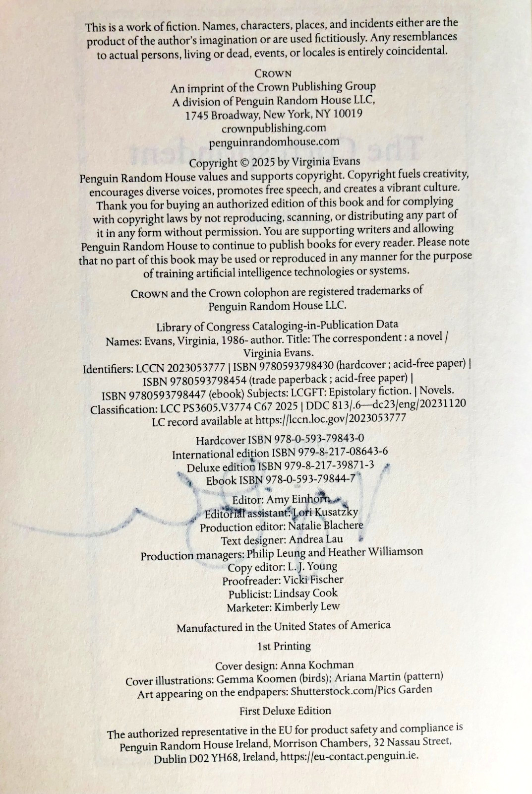 SIGNED The Correspondent by Virginia Evans DELUXE EDITION 1st Print (2026, HC)