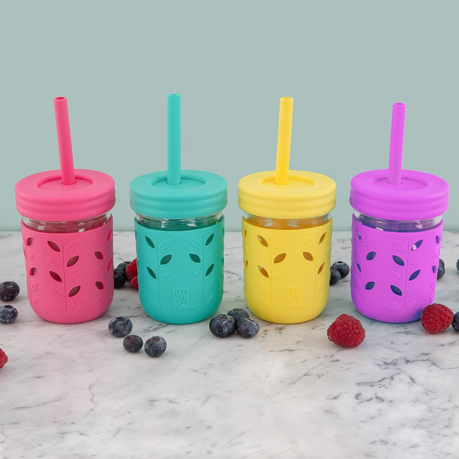 Adult & Kid’s Reusable Silicone Straws with Stopper for 8oz & 10oz Mason Jars or