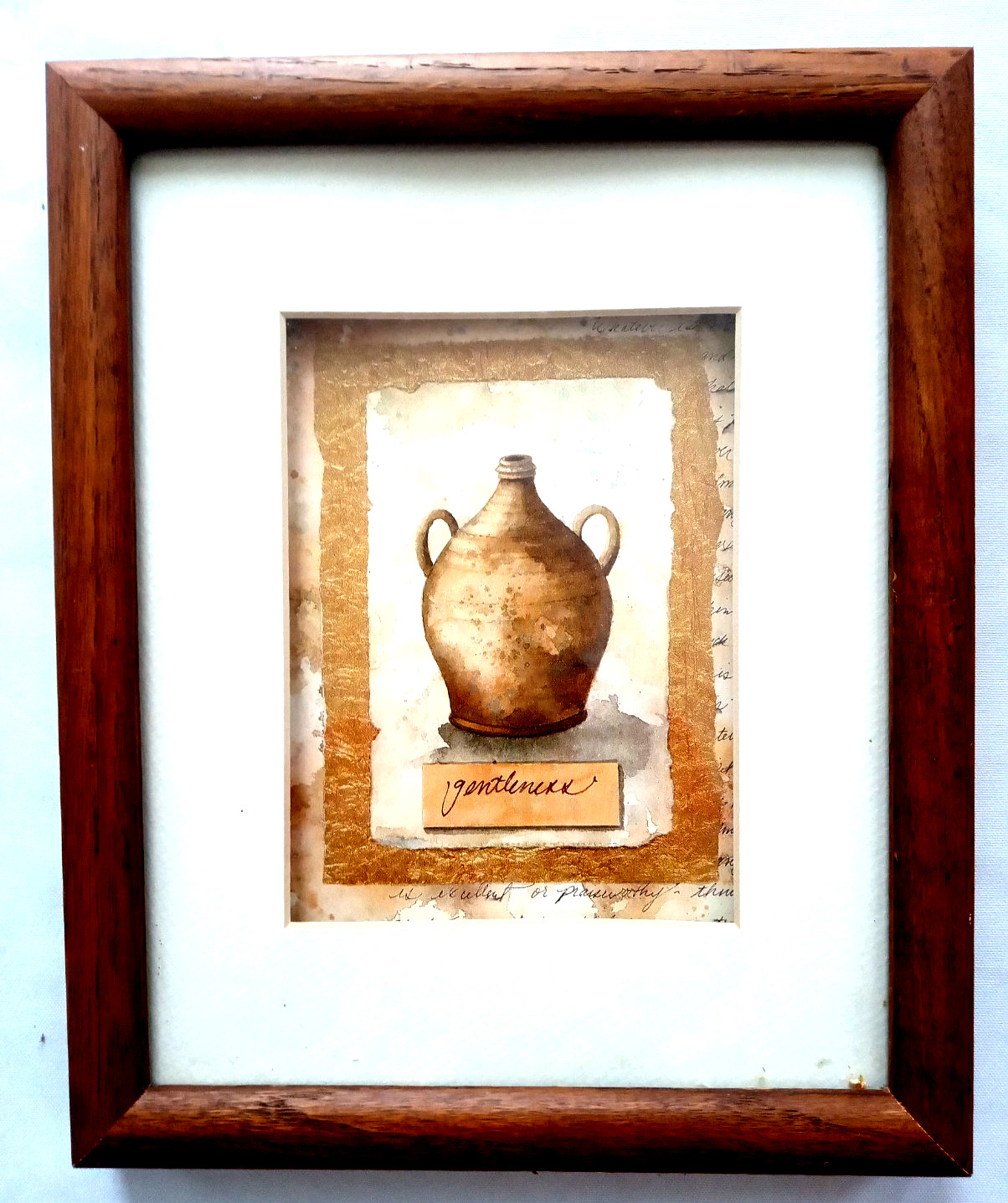 VTG Wood Framed Art watercolor Print Pottery Jug 11″x9″x1.15″