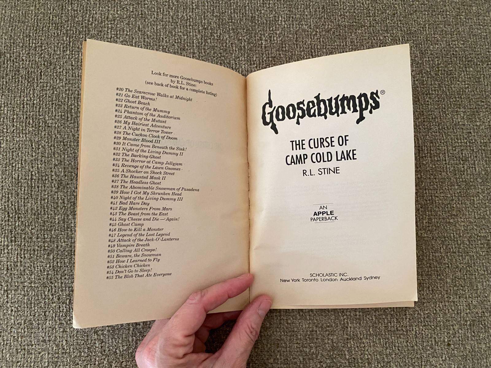 Good Thin Edition 1st print Goosebumps #56 The Curse of Camp Cold Lake ~ Stine