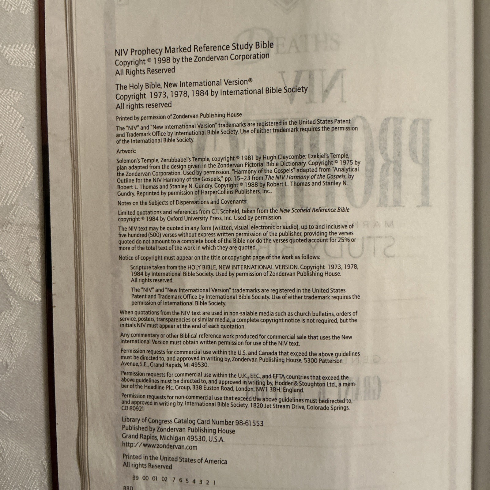 NIV Prophecy Marked Reference Study Bible 1998 Hardcover