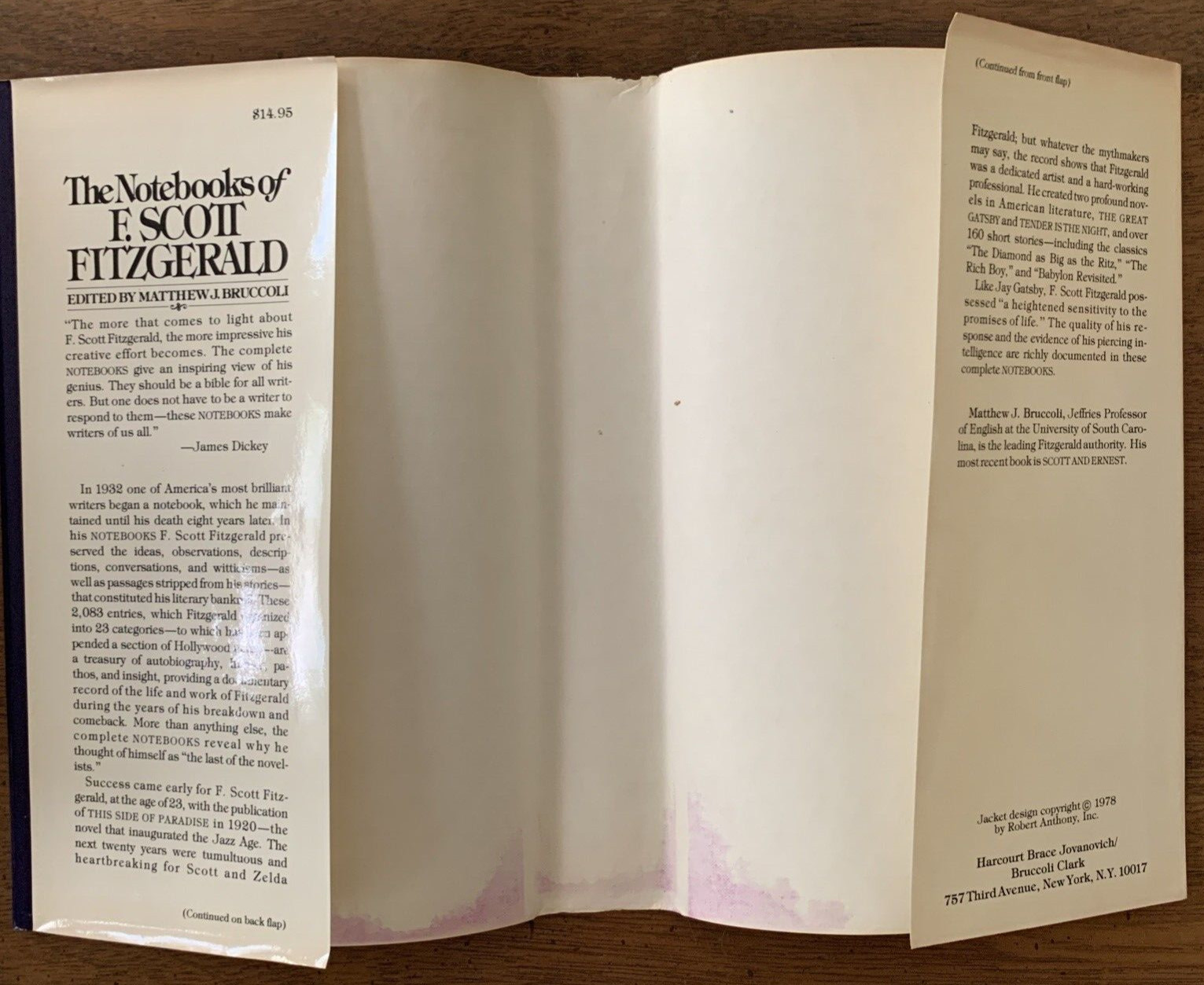 The Notebooks of F. Scott Fitzgerald – Matthew Bruccoli 1st Edition HCDJ