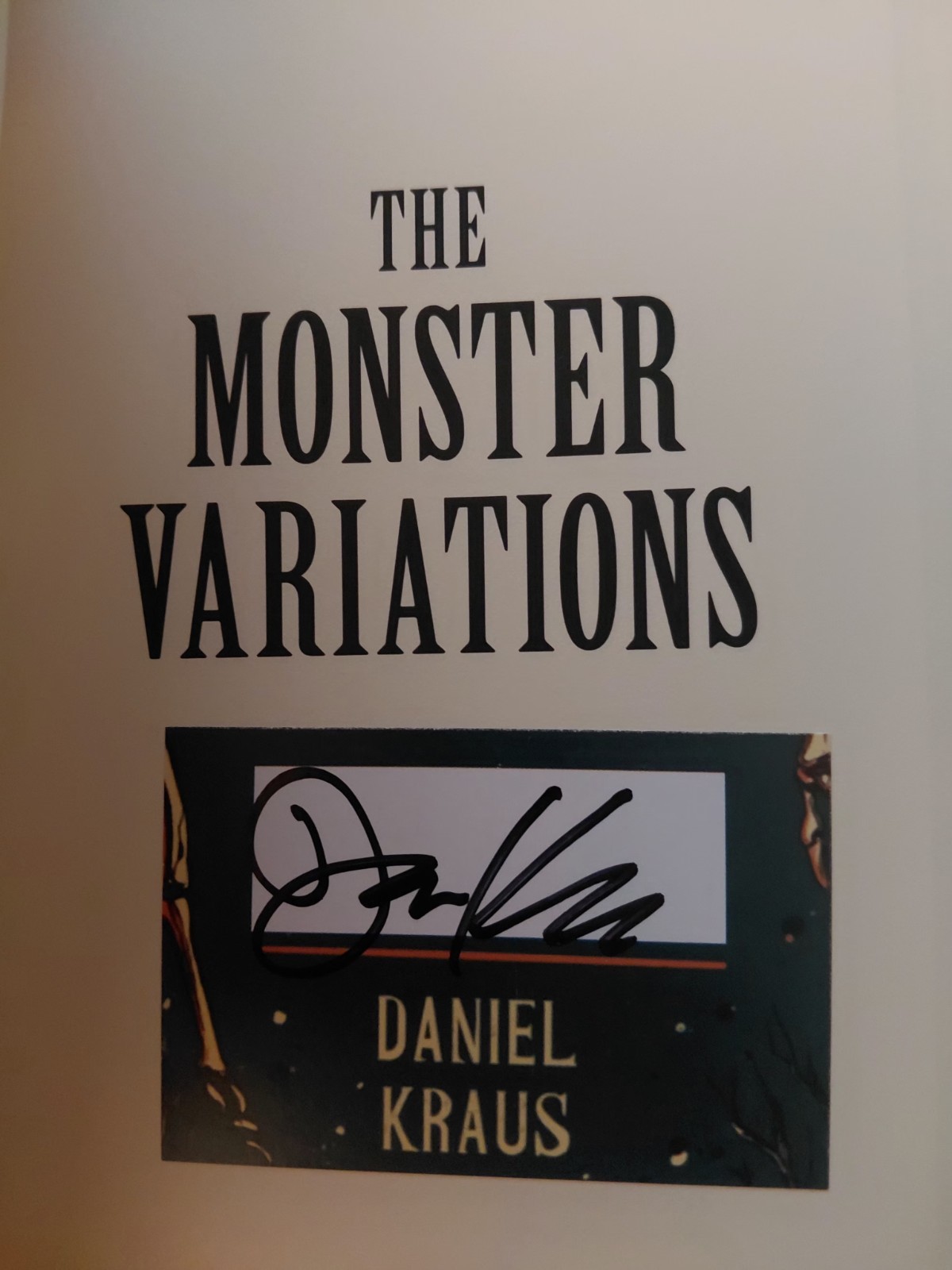 SIGNED BOOKPLATE Daniel Kraus Monster Variations PB Cemetery Dance New