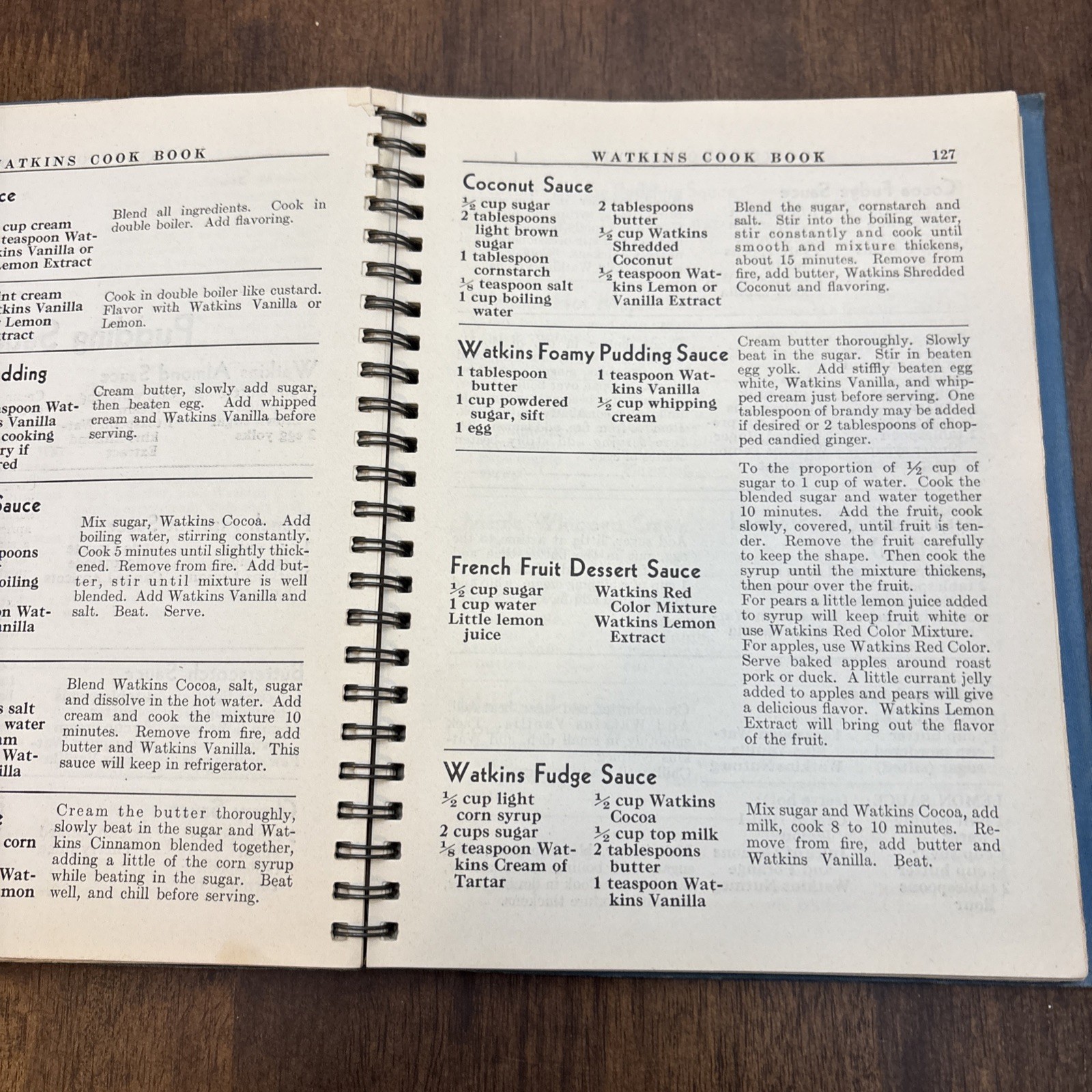 Cookbook 1938 J.R. Watkins Blue Wire Bound Interesting Recipes Vtg 288 Pages