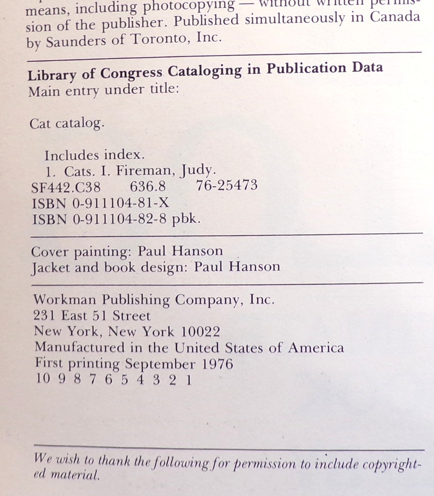 “Cat Catalog”, The Ultimate Cat Book, Large “Very Good” 1st Ed. Book, 352 pages