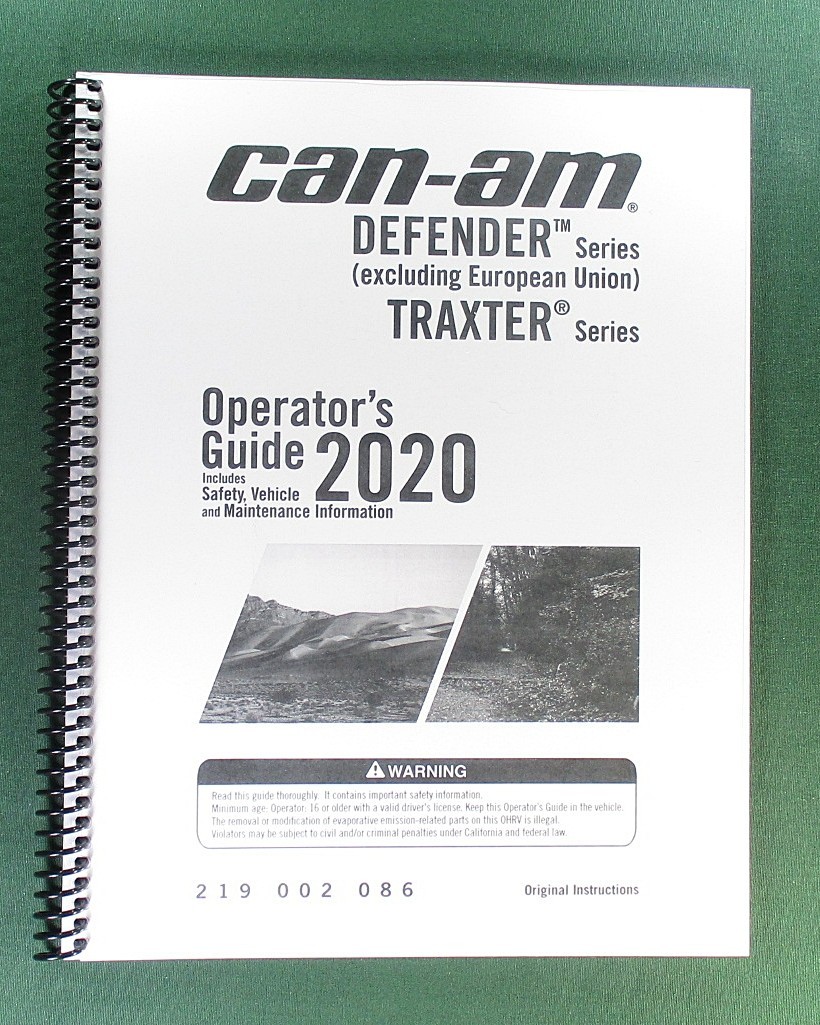 2020 Can-Am Defender XT CAB HD10 Owner’s Manual: 203 Pages & Protective Covers