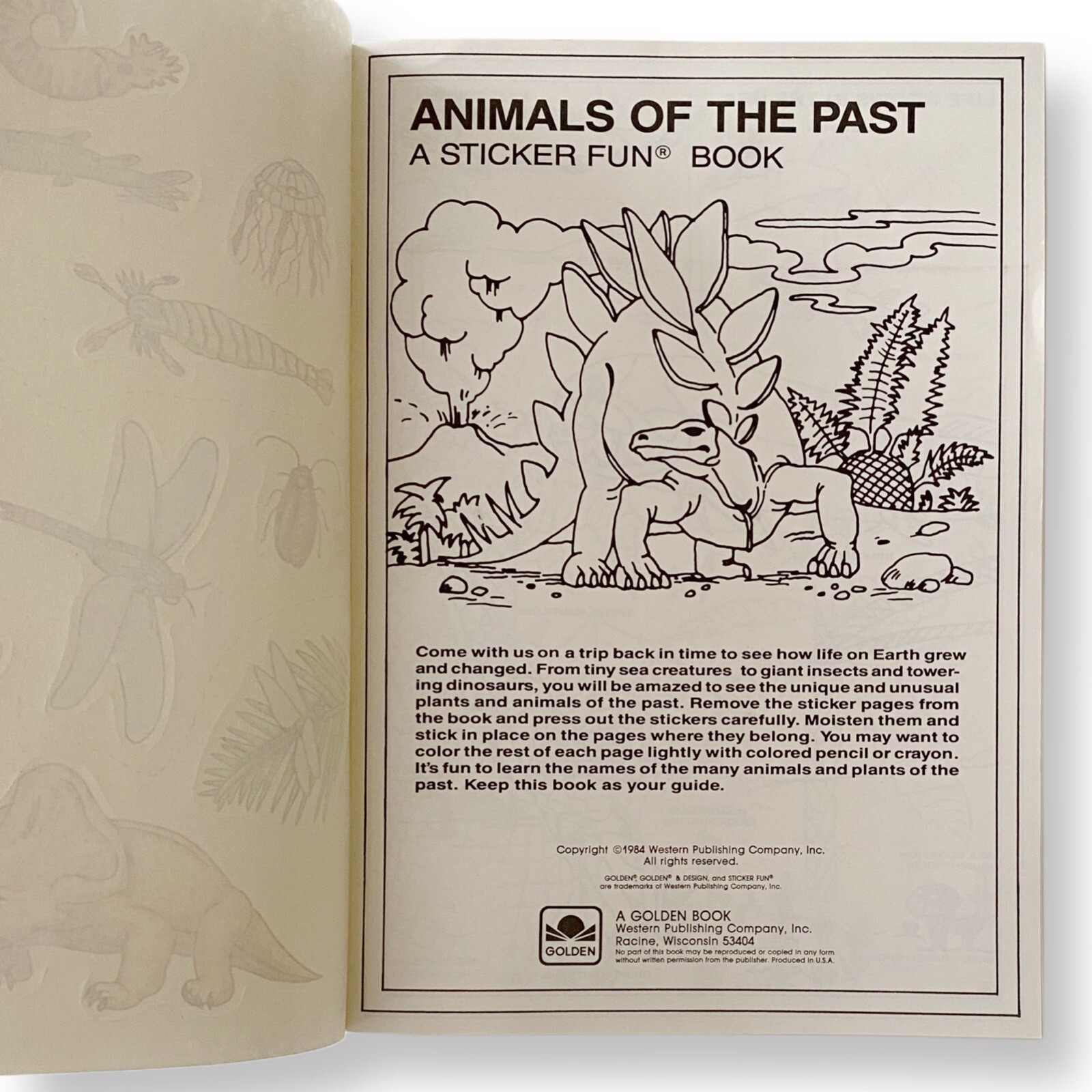 Animals of The Past A Sticker Fun Book, Dinosaur Coloring Book, Golden Book 1984
