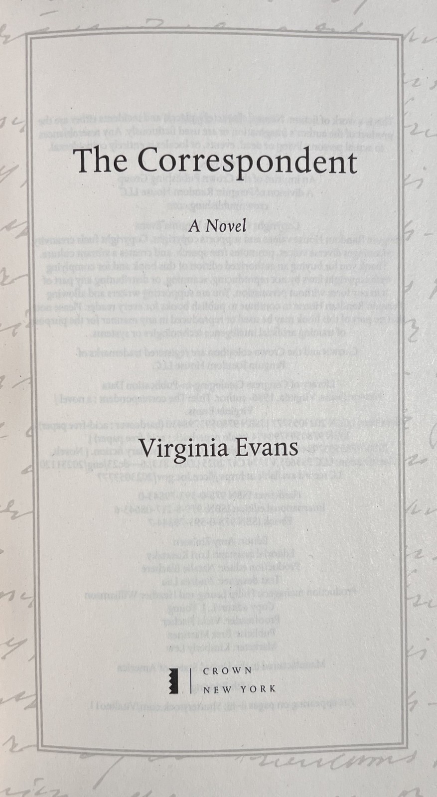SIGNED ~ THE CORRESPONDENT by Virginia Evans (2025, Hardcover) Later Printing