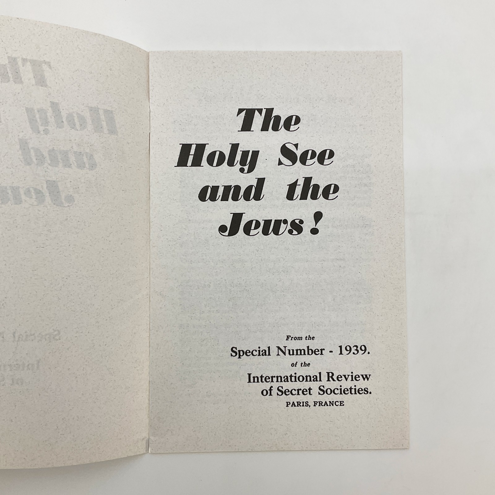 The Holy See and the Jews Special Number 1939 Reprint IRSS IRSS Vatican WWII Era