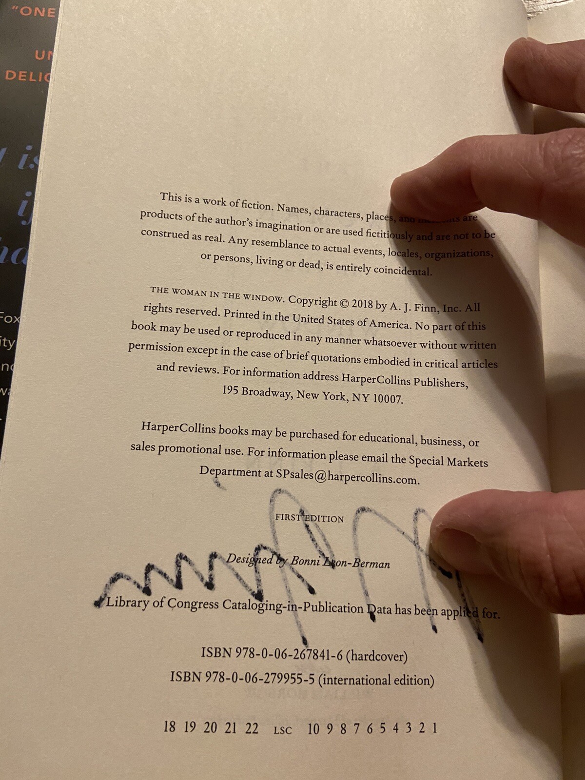 SIGNED The Woman in the Window By A.J. Finn 1st Printing First Edition 2018 HCDJ