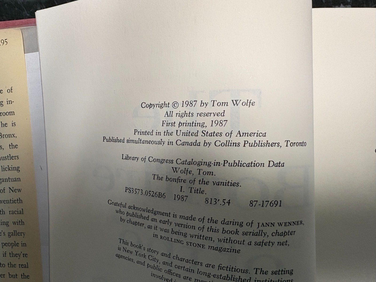 Tom Wolfe – Bonfire of the Vanities 1987 1st Edition/1st Printing Unclipped DJ