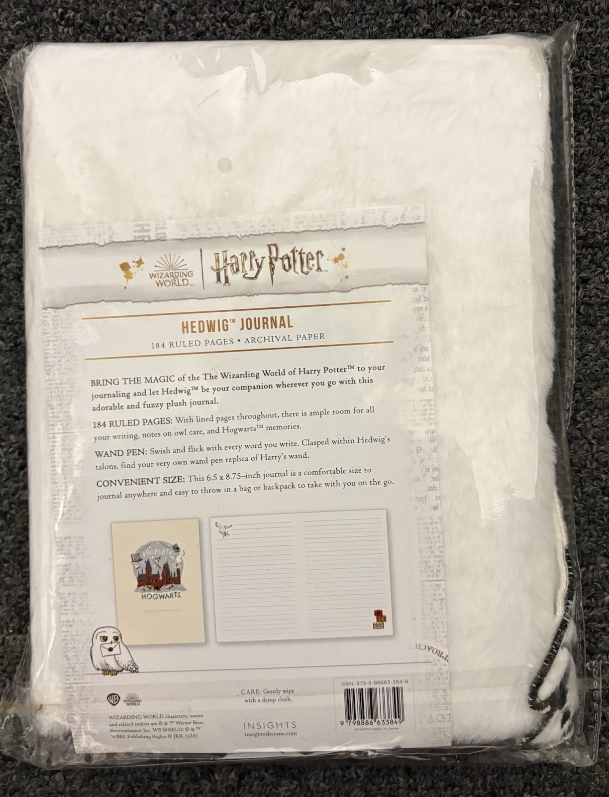 Harry Potter Hedwig Owl Fuzzy Plush Journal w/ Pen, 184 Ruled Pages
