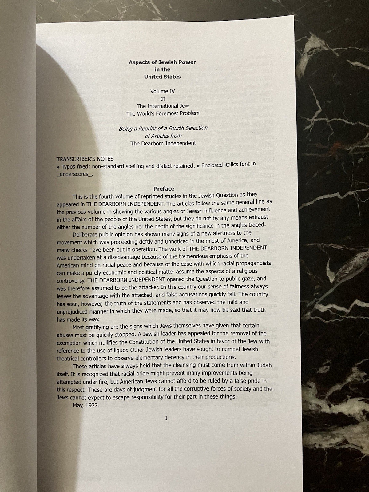 Henry Ford’s The International Jew Volume 4 (Aspects of Jewish Power…) Reprint
