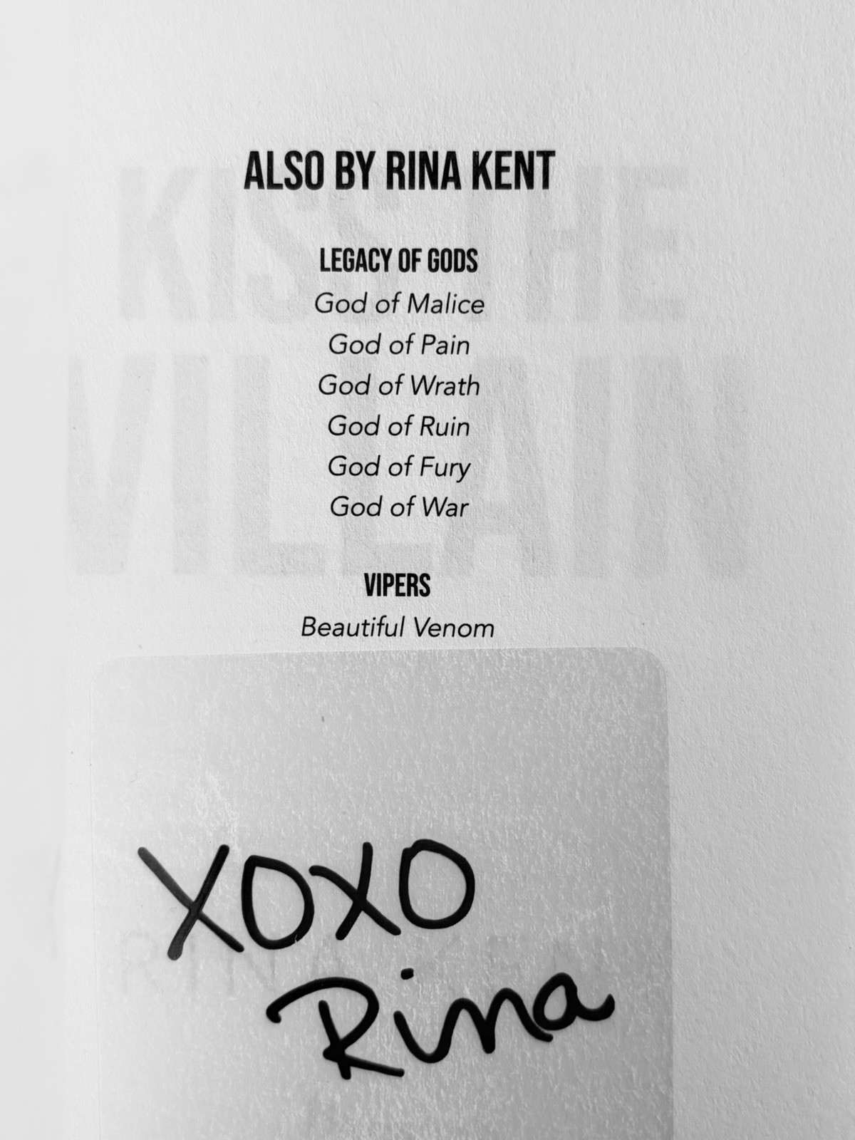 Villain Series First Print Trade PBKs (#1 & #2) by Rina Kent w/licensed Art