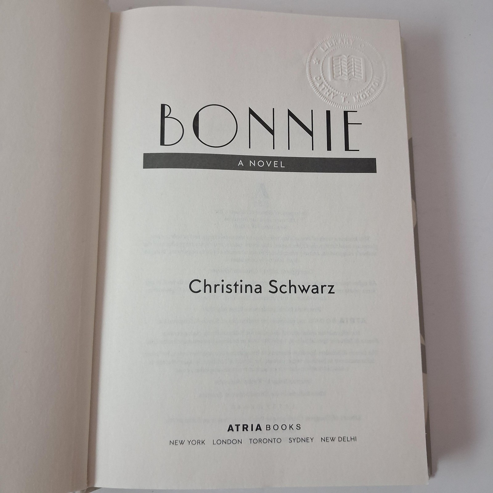 Bonnie Christina Schwarz Atria Books White HC Dust Jacket 2020 USA First Edition