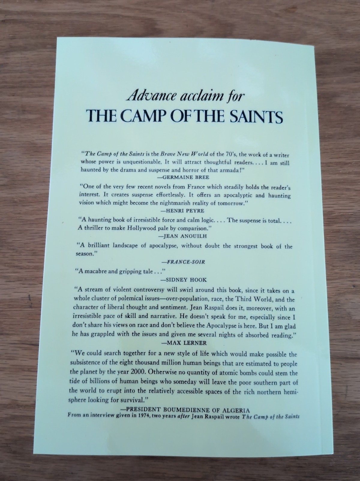 The Camp of the Saints Paperback – by Jean Raspail – US seller
