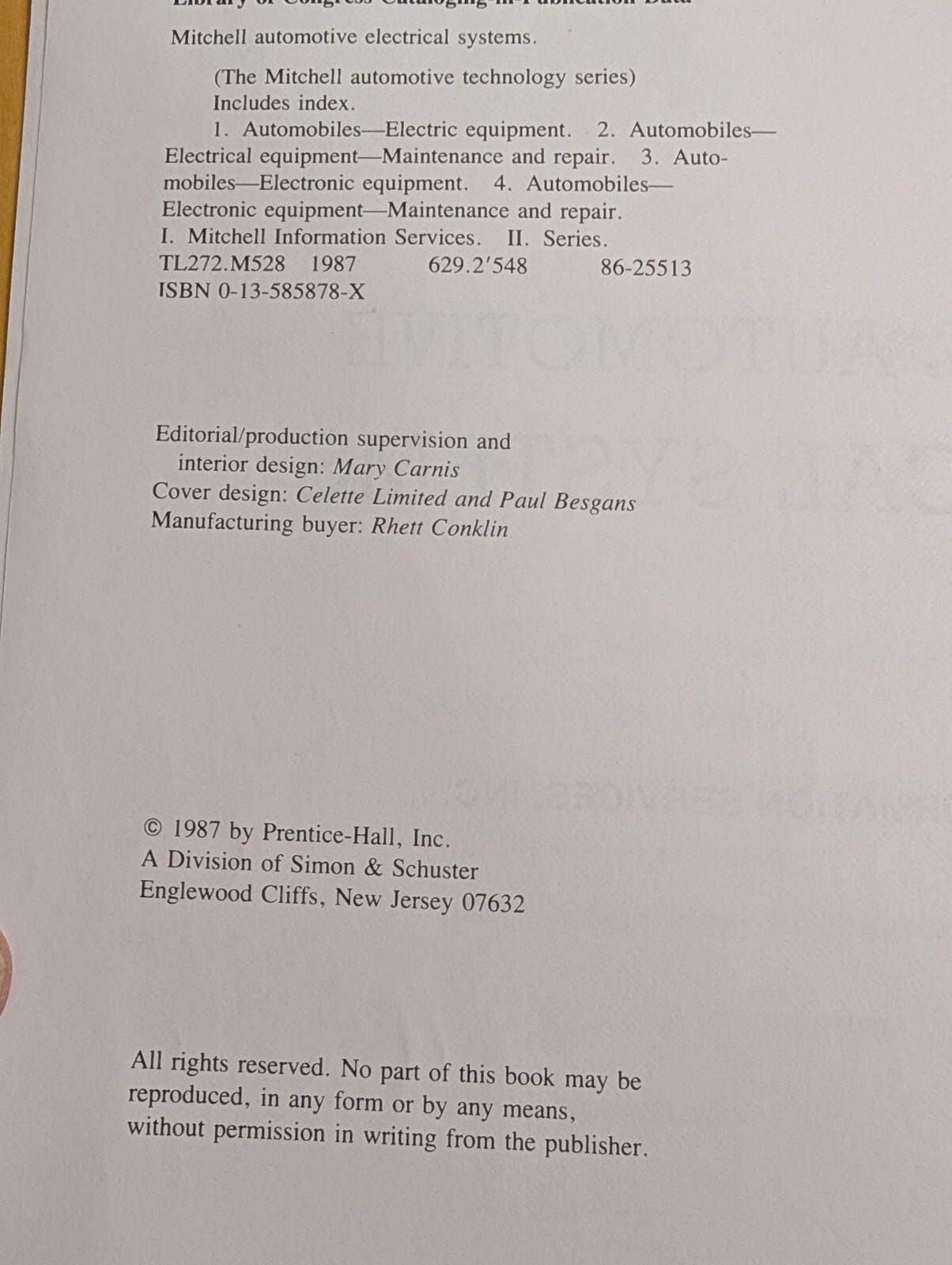1987 MITCHELL AUTOMOTIVE ELECTRICAL SYSTEMS Prentice-Hall
